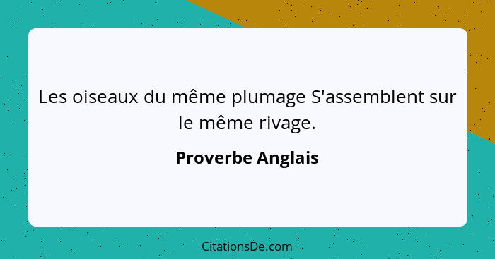 Les oiseaux du même plumage S'assemblent sur le même rivage.... - Proverbe Anglais