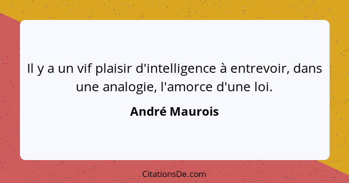 Il y a un vif plaisir d'intelligence à entrevoir, dans une analogie, l'amorce d'une loi.... - André Maurois