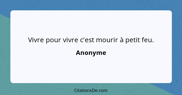 Vivre pour vivre c'est mourir à petit feu.... - Anonyme