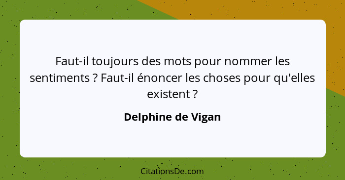 Faut-il toujours des mots pour nommer les sentiments ? Faut-il énoncer les choses pour qu'elles existent ?... - Delphine de Vigan