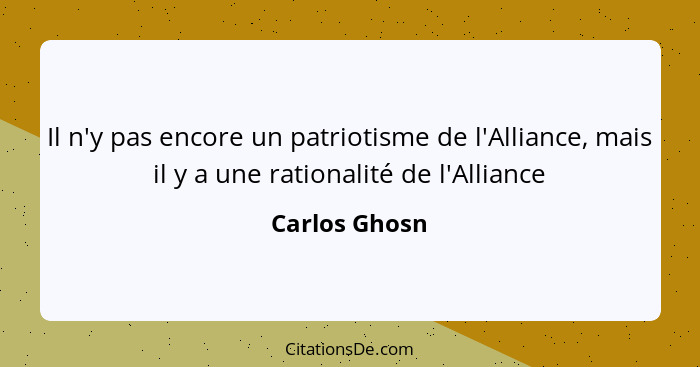 Il n'y pas encore un patriotisme de l'Alliance, mais il y a une rationalité de l'Alliance... - Carlos Ghosn