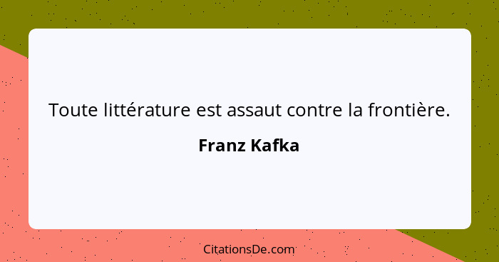 Toute littérature est assaut contre la frontière.... - Franz Kafka