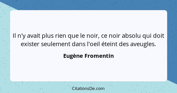 Il n'y avait plus rien que le noir, ce noir absolu qui doit exister seulement dans l'oeil éteint des aveugles.... - Eugène Fromentin