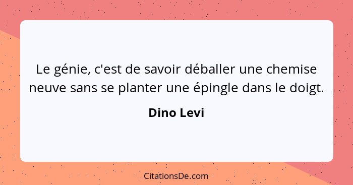 Le génie, c'est de savoir déballer une chemise neuve sans se planter une épingle dans le doigt.... - Dino Levi