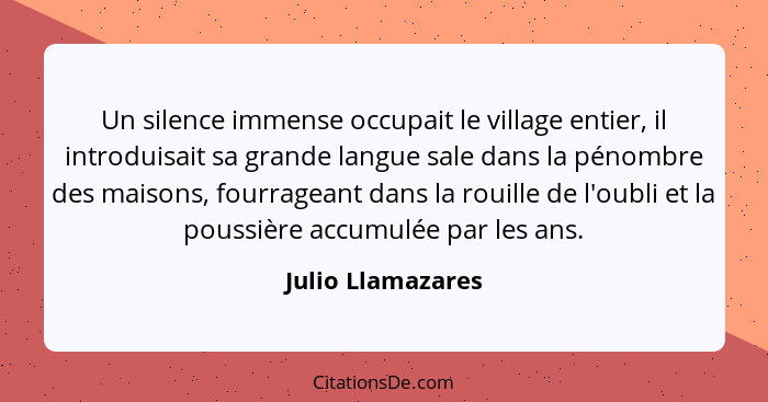 Un silence immense occupait le village entier, il introduisait sa grande langue sale dans la pénombre des maisons, fourrageant dans... - Julio Llamazares