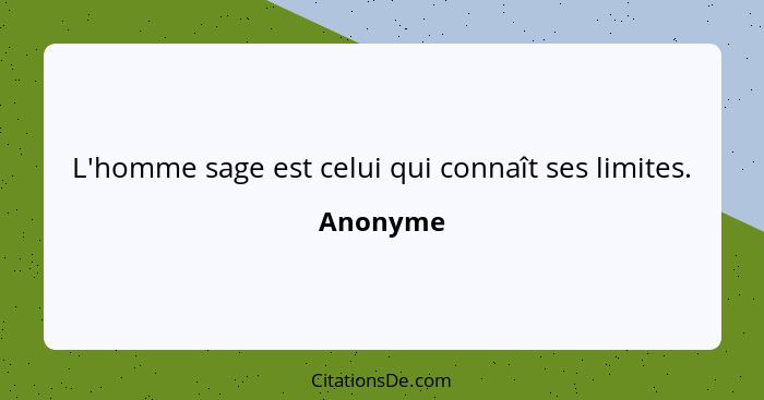 L'homme sage est celui qui connaît ses limites.... - Anonyme