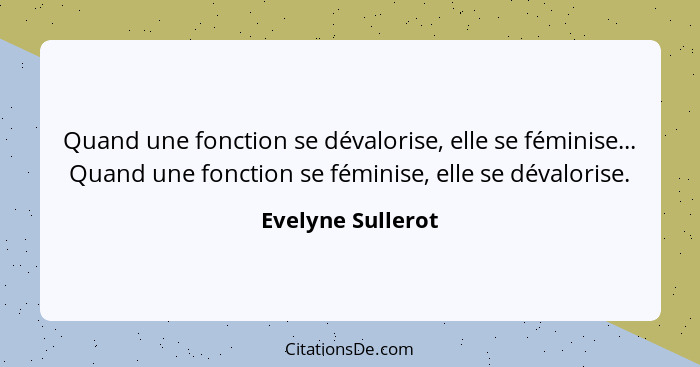 Quand une fonction se dévalorise, elle se féminise... Quand une fonction se féminise, elle se dévalorise.... - Evelyne Sullerot