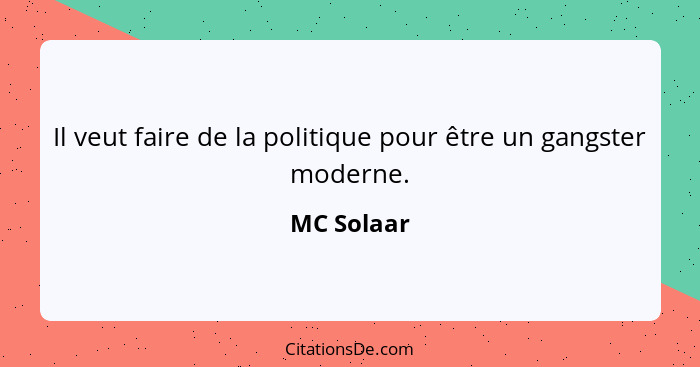 Il veut faire de la politique pour être un gangster moderne.... - MC Solaar