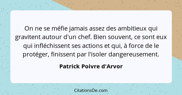 On ne se méfie jamais assez des ambitieux qui gravitent autour d'un chef. Bien souvent, ce sont eux qui infléchissent ses... - Patrick Poivre d'Arvor