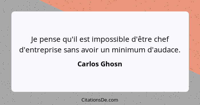 Je pense qu'il est impossible d'être chef d'entreprise sans avoir un minimum d'audace.... - Carlos Ghosn