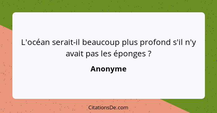 L'océan serait-il beaucoup plus profond s'il n'y avait pas les éponges ?... - Anonyme