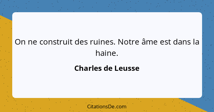 On ne construit des ruines. Notre âme est dans la haine.... - Charles de Leusse