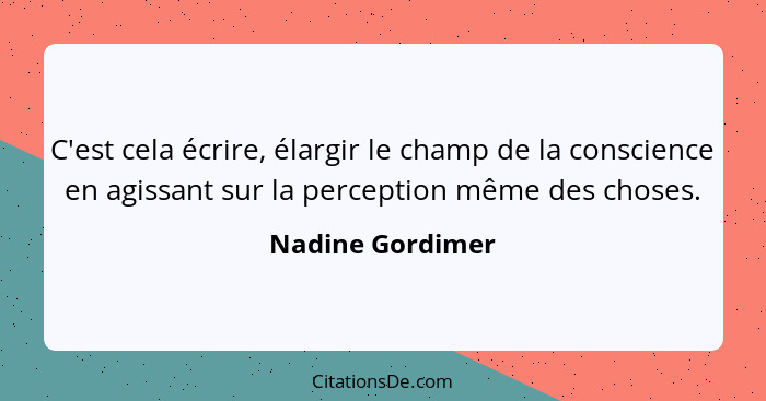 C'est cela écrire, élargir le champ de la conscience en agissant sur la perception même des choses.... - Nadine Gordimer