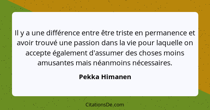 Il y a une différence entre être triste en permanence et avoir trouvé une passion dans la vie pour laquelle on accepte également d'ass... - Pekka Himanen