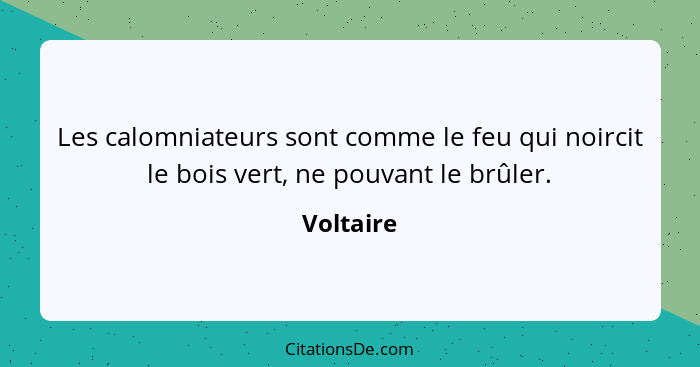 Les calomniateurs sont comme le feu qui noircit le bois vert, ne pouvant le brûler.... - Voltaire