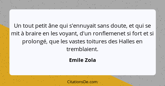 Un tout petit âne qui s'ennuyait sans doute, et qui se mit à braire en les voyant, d'un ronflemenet si fort et si prolongé, que les vaste... - Emile Zola