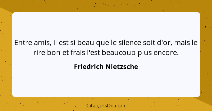 Entre amis, il est si beau que le silence soit d'or, mais le rire bon et frais l'est beaucoup plus encore.... - Friedrich Nietzsche