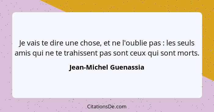 Je vais te dire une chose, et ne l'oublie pas : les seuls amis qui ne te trahissent pas sont ceux qui sont morts.... - Jean-Michel Guenassia