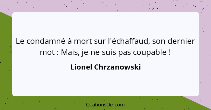 Le condamné à mort sur l'échaffaud, son dernier mot : Mais, je ne suis pas coupable !... - Lionel Chrzanowski