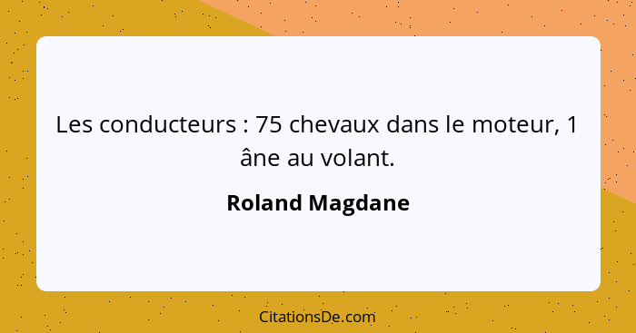 Les conducteurs : 75 chevaux dans le moteur, 1 âne au volant.... - Roland Magdane