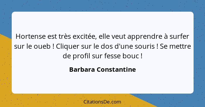 Hortense est très excitée, elle veut apprendre à surfer sur le oueb ! Cliquer sur le dos d'une souris ! Se mettre de p... - Barbara Constantine