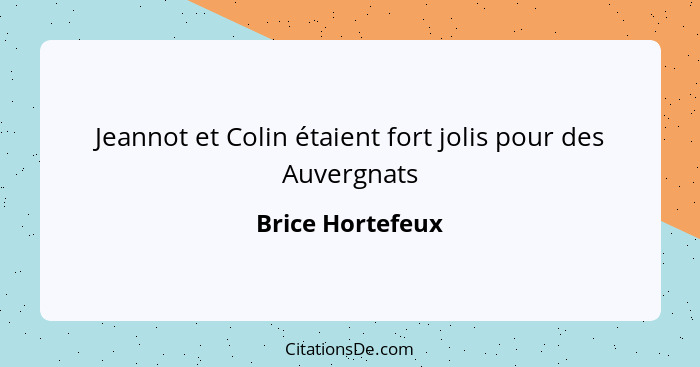 Jeannot et Colin étaient fort jolis pour des Auvergnats... - Brice Hortefeux