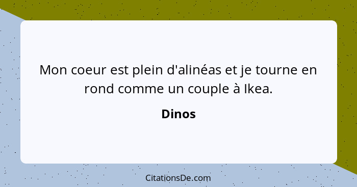 Mon coeur est plein d'alinéas et je tourne en rond comme un couple à Ikea.... - Dinos