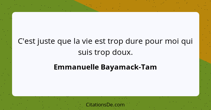 C'est juste que la vie est trop dure pour moi qui suis trop doux.... - Emmanuelle Bayamack-Tam