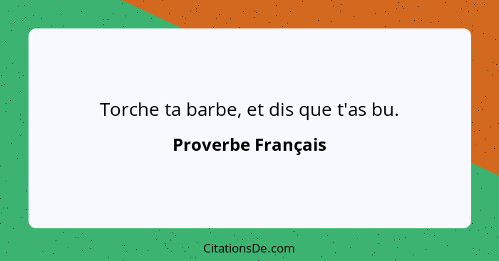 Torche ta barbe, et dis que t'as bu.... - Proverbe Français