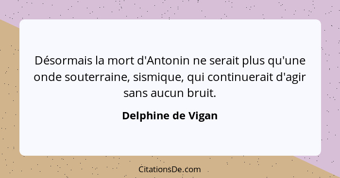 Désormais la mort d'Antonin ne serait plus qu'une onde souterraine, sismique, qui continuerait d'agir sans aucun bruit.... - Delphine de Vigan