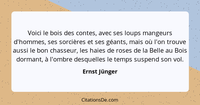 Voici le bois des contes, avec ses loups mangeurs d'hommes, ses sorcières et ses géants, mais où l'on trouve aussi le bon chasseur, les... - Ernst Jünger