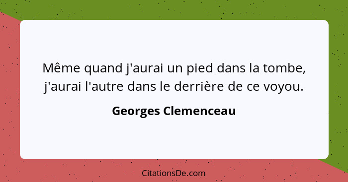 Même quand j'aurai un pied dans la tombe, j'aurai l'autre dans le derrière de ce voyou.... - Georges Clemenceau