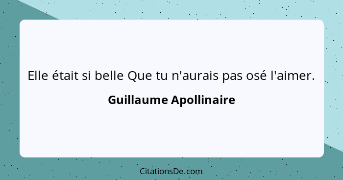 Elle était si belle Que tu n'aurais pas osé l'aimer.... - Guillaume Apollinaire