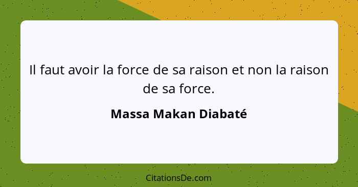 Il faut avoir la force de sa raison et non la raison de sa force.... - Massa Makan Diabaté