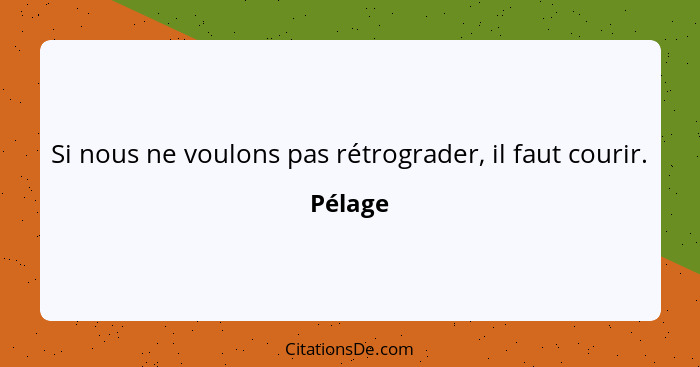 Si nous ne voulons pas rétrograder, il faut courir.... - Pélage