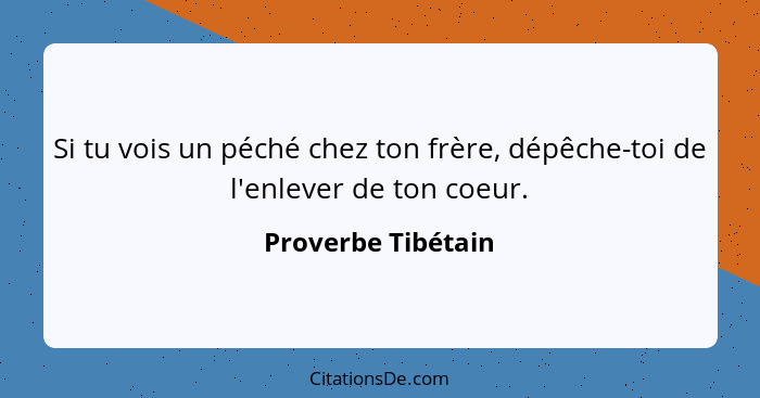 Si tu vois un péché chez ton frère, dépêche-toi de l'enlever de ton coeur.... - Proverbe Tibétain