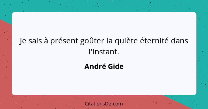 Je sais à présent goûter la quiète éternité dans l'instant.... - André Gide