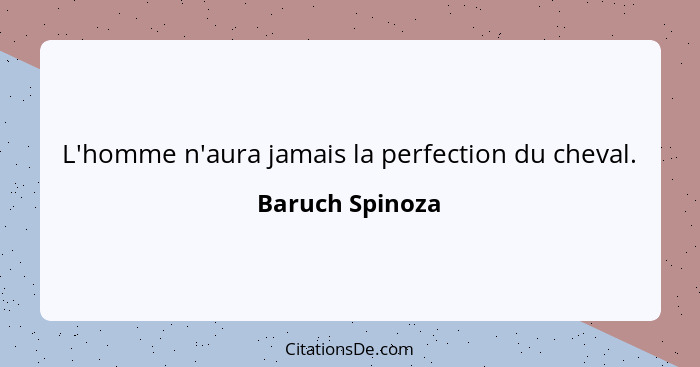 L'homme n'aura jamais la perfection du cheval.... - Baruch Spinoza