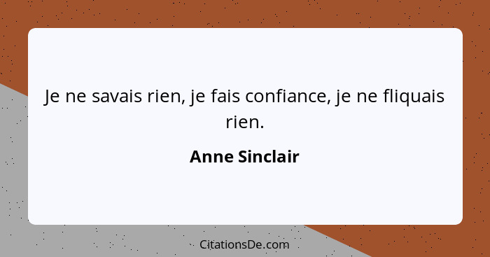 Je ne savais rien, je fais confiance, je ne fliquais rien.... - Anne Sinclair