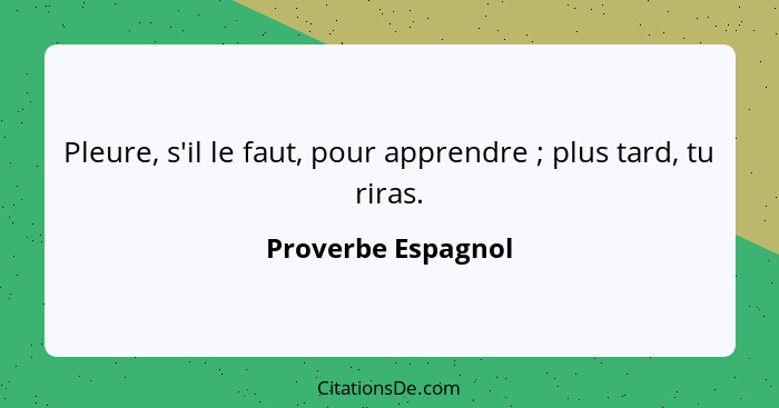 Pleure, s'il le faut, pour apprendre ; plus tard, tu riras.... - Proverbe Espagnol