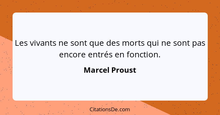 Les vivants ne sont que des morts qui ne sont pas encore entrés en fonction.... - Marcel Proust