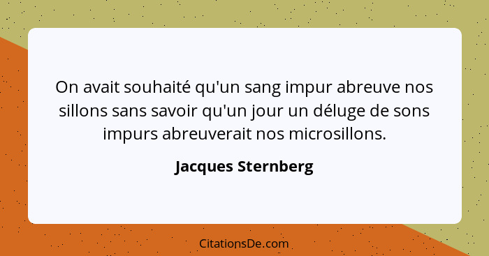 On avait souhaité qu'un sang impur abreuve nos sillons sans savoir qu'un jour un déluge de sons impurs abreuverait nos microsillon... - Jacques Sternberg