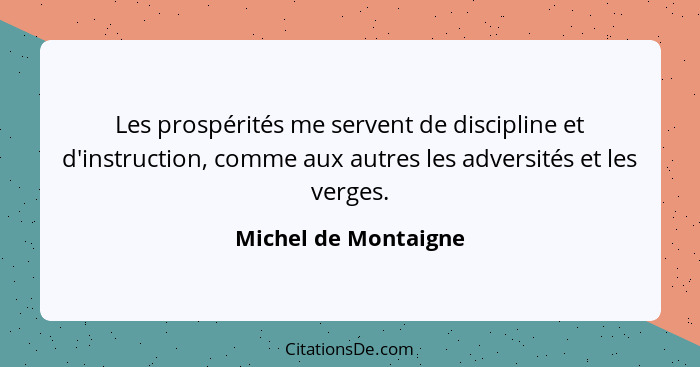 Les prospérités me servent de discipline et d'instruction, comme aux autres les adversités et les verges.... - Michel de Montaigne