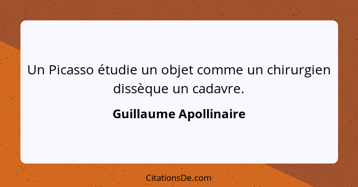 Un Picasso étudie un objet comme un chirurgien dissèque un cadavre.... - Guillaume Apollinaire