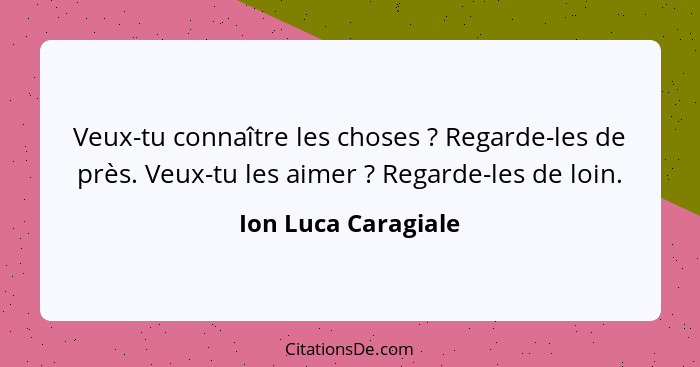 Veux-tu connaître les choses ? Regarde-les de près. Veux-tu les aimer ? Regarde-les de loin.... - Ion Luca Caragiale