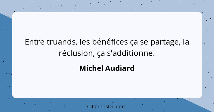 Entre truands, les bénéfices ça se partage, la réclusion, ça s'additionne.... - Michel Audiard