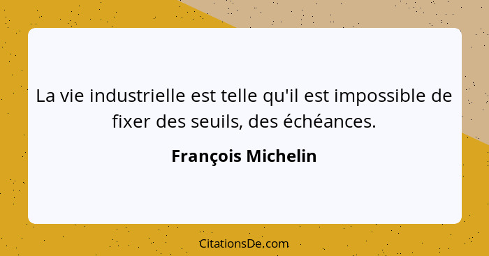 La vie industrielle est telle qu'il est impossible de fixer des seuils, des échéances.... - François Michelin