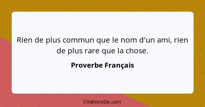 Rien de plus commun que le nom d'un ami, rien de plus rare que la chose.... - Proverbe Français