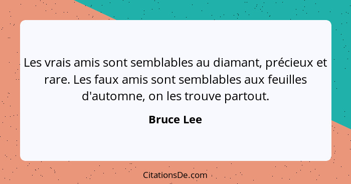 Les vrais amis sont semblables au diamant, précieux et rare. Les faux amis sont semblables aux feuilles d'automne, on les trouve partout.... - Bruce Lee