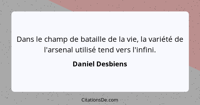 Dans le champ de bataille de la vie, la variété de l'arsenal utilisé tend vers l'infini.... - Daniel Desbiens